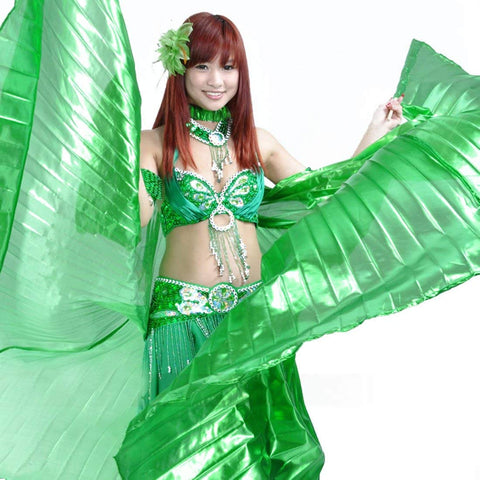 Opening Belly Dance Isis Wings Dancing Props with Sticks Rods-Green