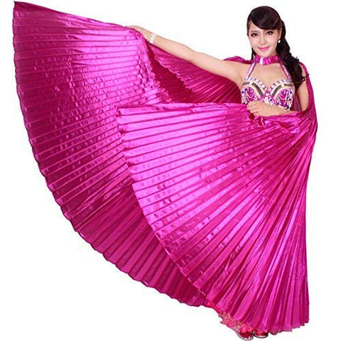 Opening Belly Dance Isis Wings Dancing Props with Sticks Rods-Magenta