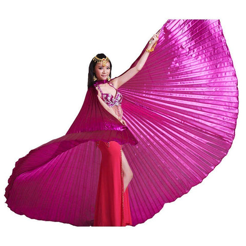 Opening Belly Dance Isis Wings Dancing Props with Sticks Rods-Magenta