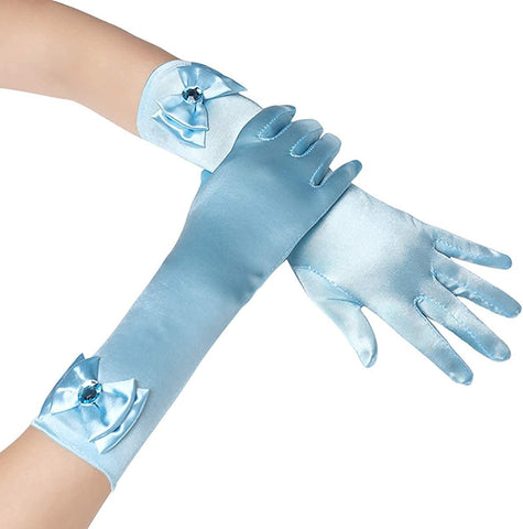 Satin Gloves Princess Dress Up Bows Gloves Long Gloves for Party(Light Blue)
