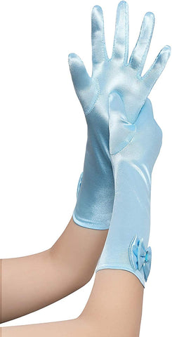 Satin Gloves Princess Dress Up Bows Gloves Long Gloves for Party(Light Blue)