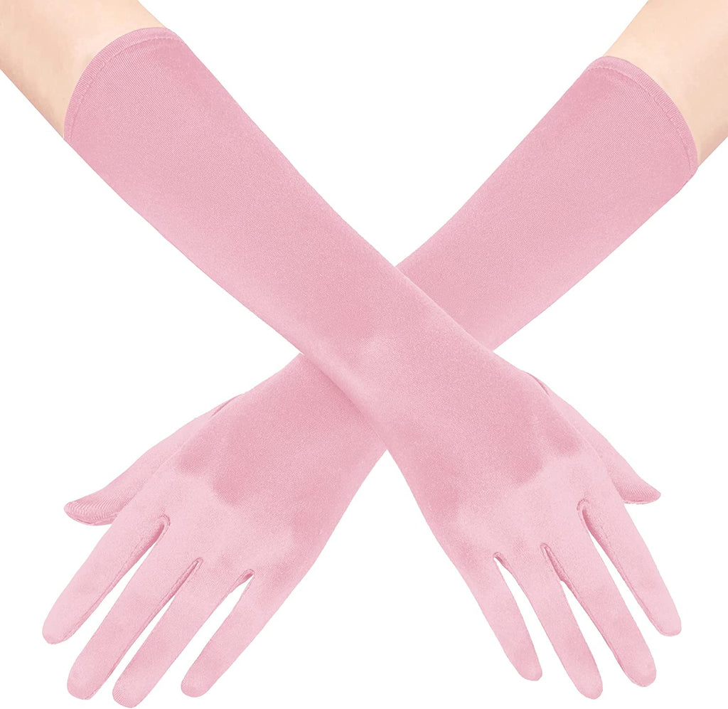 Fancydresswale hand Gloves for women for parties, long colourful satin hand cover 15 Inches; Pink