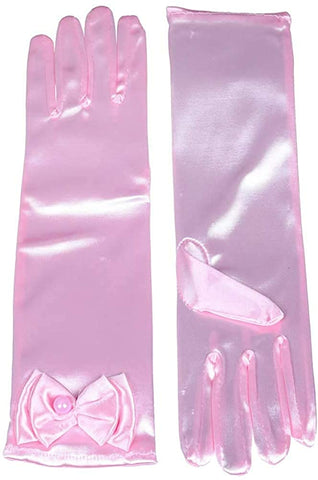 Satin Gloves Princess Dress Up Bows Gloves Long Gloves for Party(Pink)