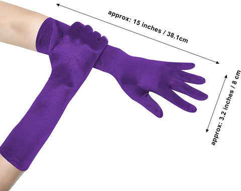 Fancydresswale hand Gloves for women for parties, long colourful satin hand cover 15 Inches; Purple