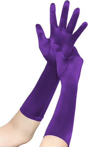 Fancydresswale hand Gloves for women for parties, long colourful satin hand cover 15 Inches; Purple