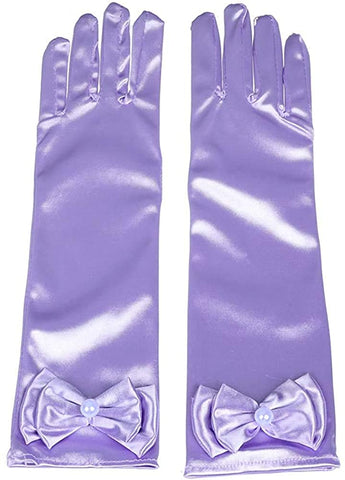 Satin Gloves Princess Dress Up Bows Gloves Long Gloves for Party(Purple)