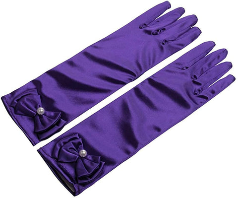 Satin Gloves Princess Dress Up Bows Gloves Long Gloves for Party(Royal Blue)