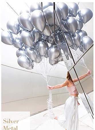 Fancydresswale Party Balloons 12 inch Silver Metallic Chrome Helium Shiny Latex Thicken Balloon Perfect Decoration for Wedding Birthday Baby Shower Graduation Christmas Carnival