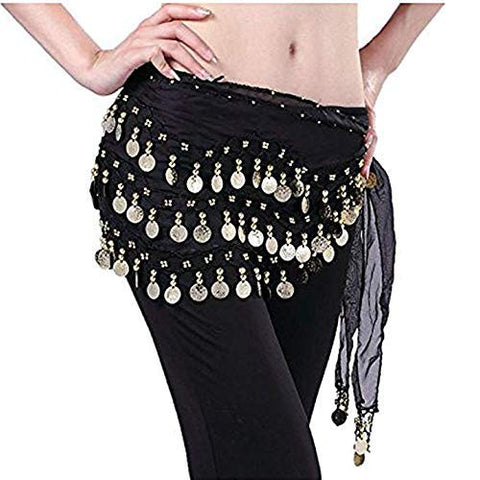 Belly Dance Hip Scarf Waist Belt with Gold Coins for Women and Girls (Blue, Set of 10)