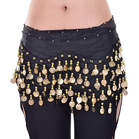 Belly Dance Hip Scarf Waist Belt with Gold Coins for Women and Girls (Blue, Set of 10)