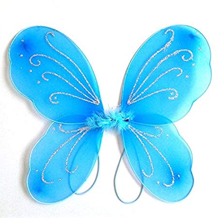 Girls Butterfly Fairy Angel Wing, Wand And Hairband (Blue)