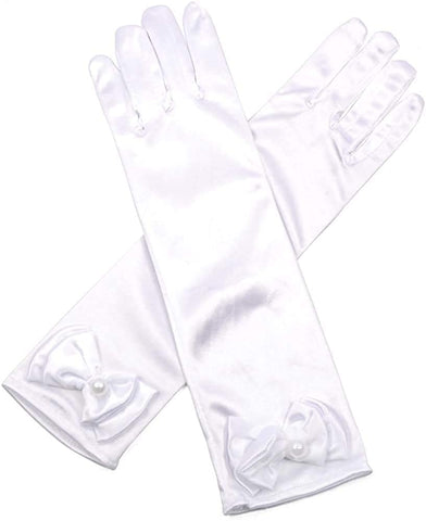 Satin Gloves Princess Dress Up Bows Gloves Long Gloves for Party(White)