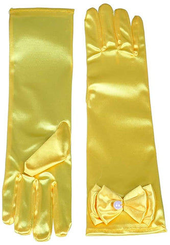 Satin Gloves Princess Dress Up Bows Gloves Long Gloves for Party(Yellow)